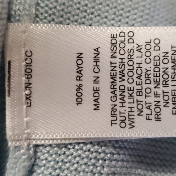 LIKE NEW! Express pastel blue with rhinestone detail light rayon knit sweater. - Picture 6 of 7